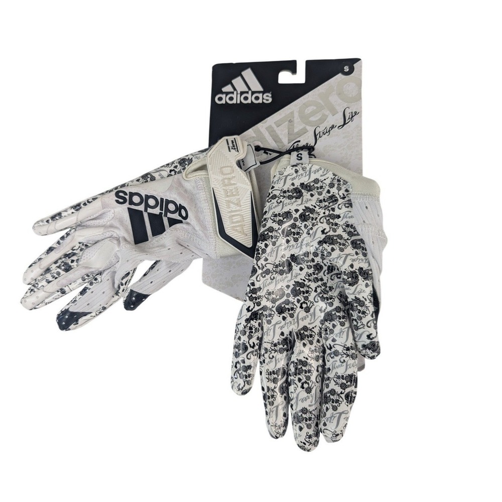 Adidas Mens S Adizero 9.0 Football Gloves White‎ Black Floral Script AF1281 New